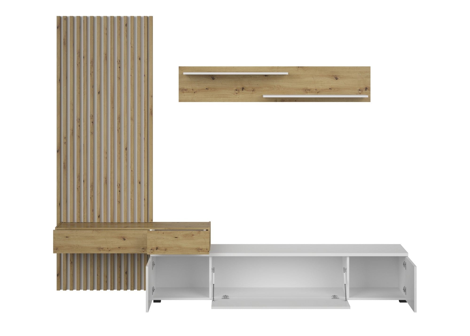 Mobilier living REBECA PLUS, stejar artisan/alb, PAL, 250x43x200 cm