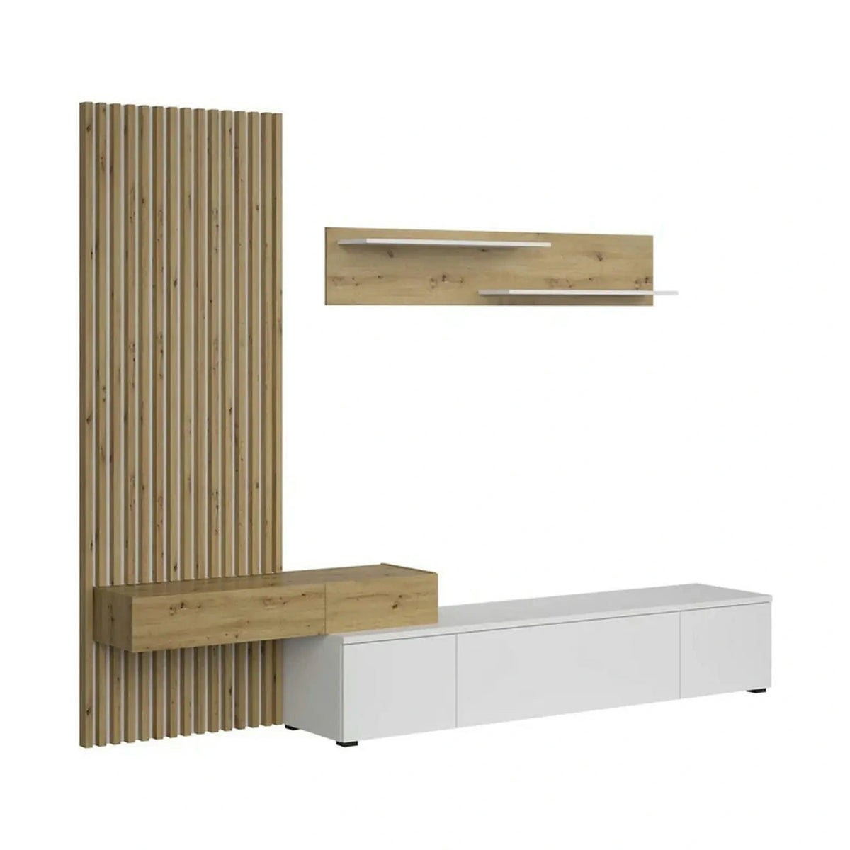Mobilier living REBECA PLUS, stejar artisan/alb, PAL, 250x43x200 cm