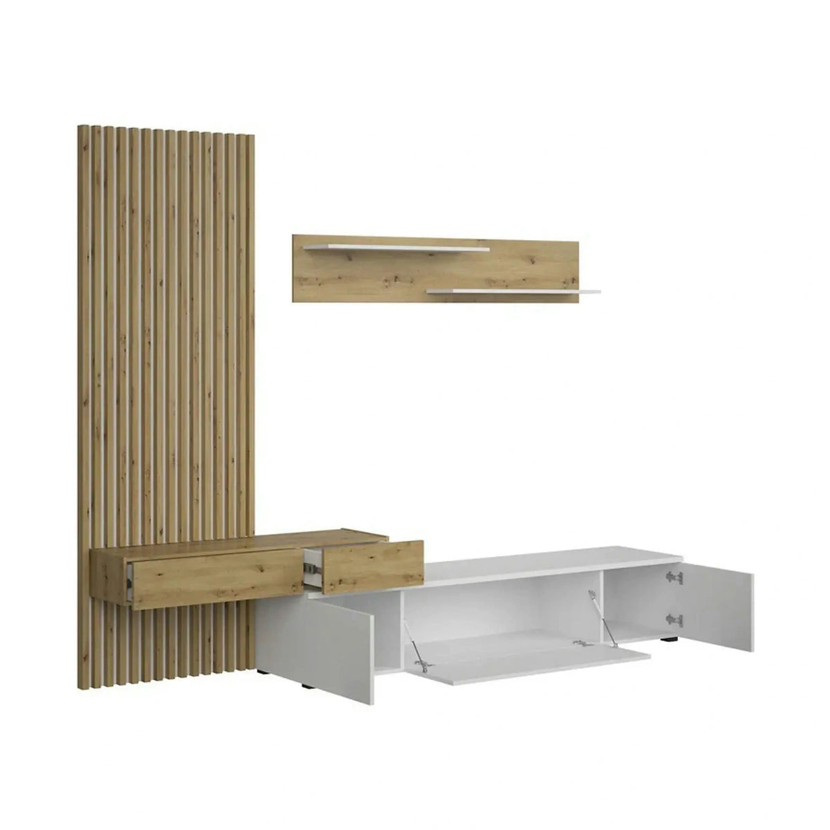 Mobilier living REBECA PLUS, stejar artisan/alb, PAL, 250x43x200 cm