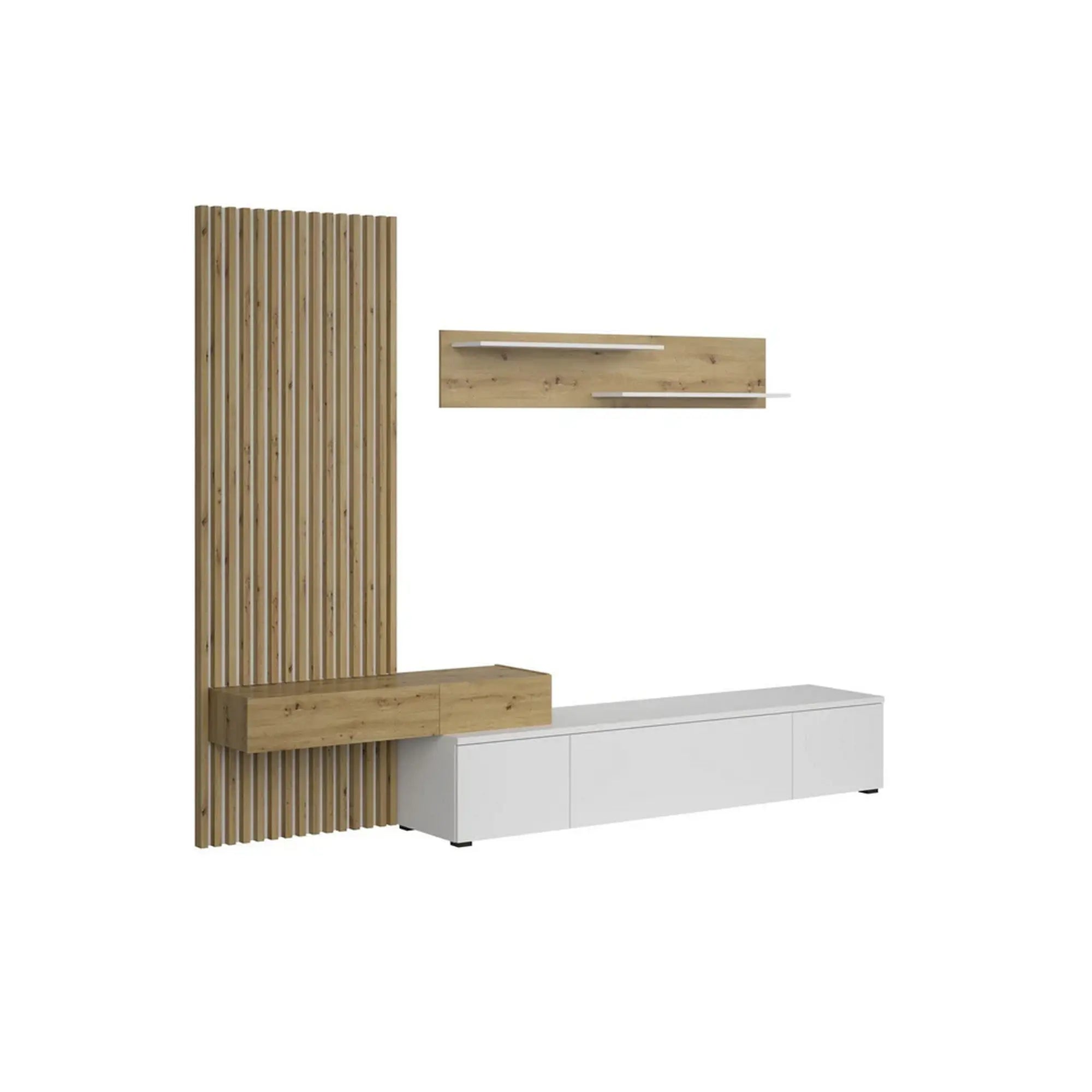 Mobilier living REBECA PLUS, stejar artisan/alb, PAL, 250x43x200 cm