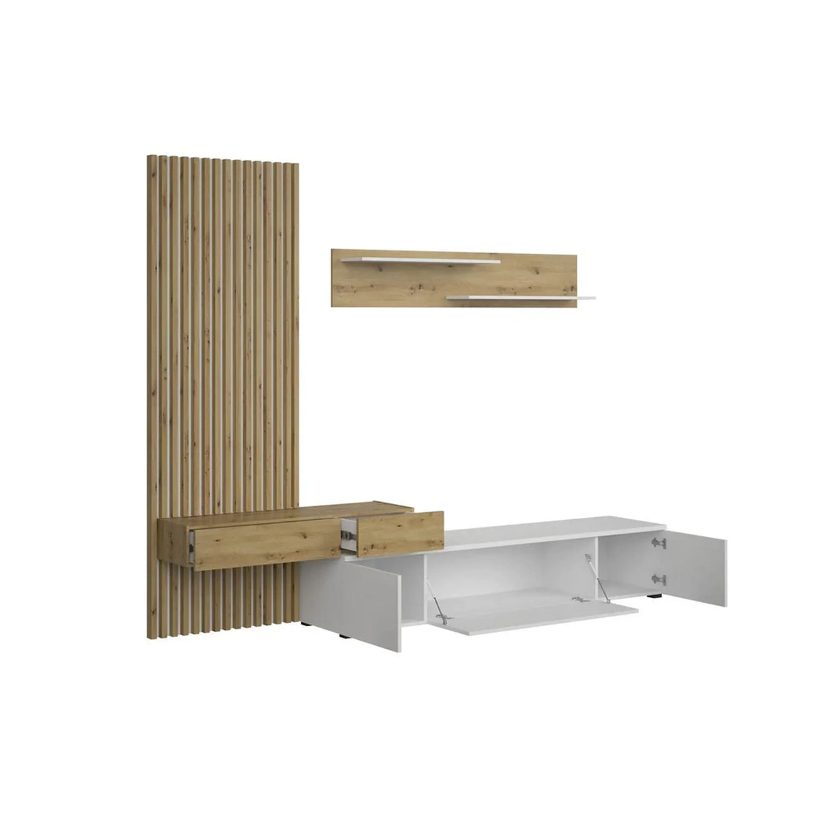Mobilier living REBECA PLUS, stejar artisan/alb, PAL, 250x43x200 cm
