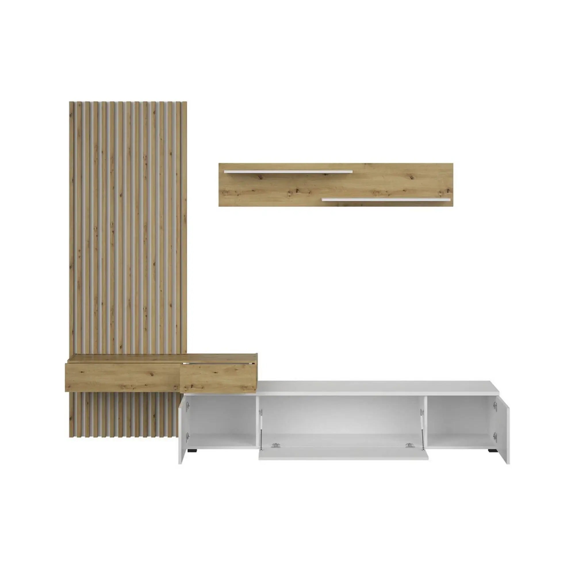 Mobilier living REBECA PLUS, stejar artisan/alb, PAL, 250x43x200 cm