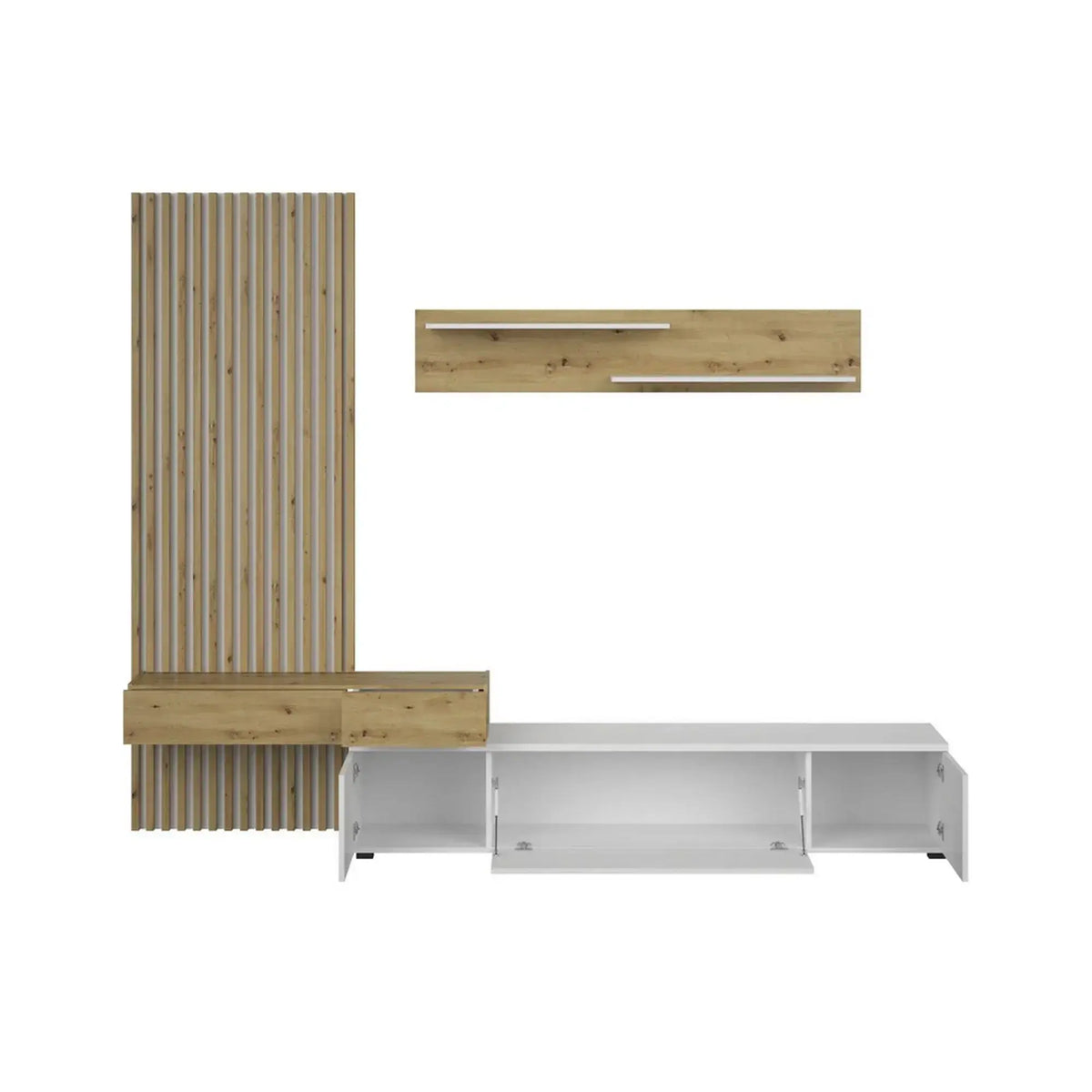 Mobilier living REBECA, stejar artisan/alb, PAL, 210x43x200 cm