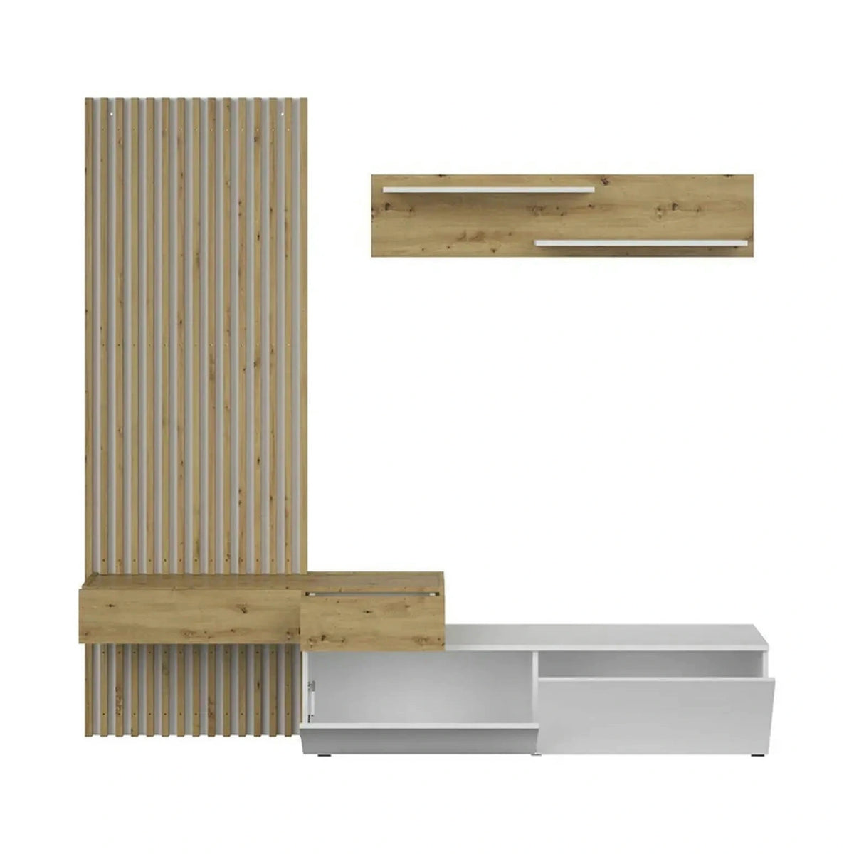 Mobilier living REBECA, stejar artisan/alb, PAL, 210x43x200 cm