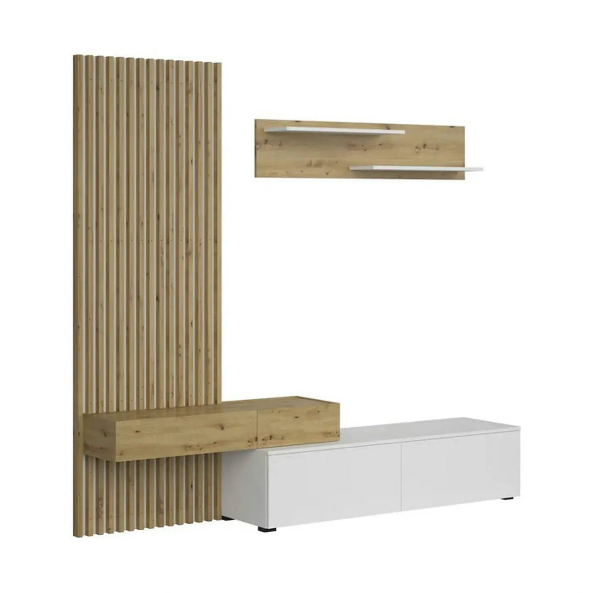 Mobilier living REBECA, stejar artisan/alb, PAL, 210x43x200 cm
