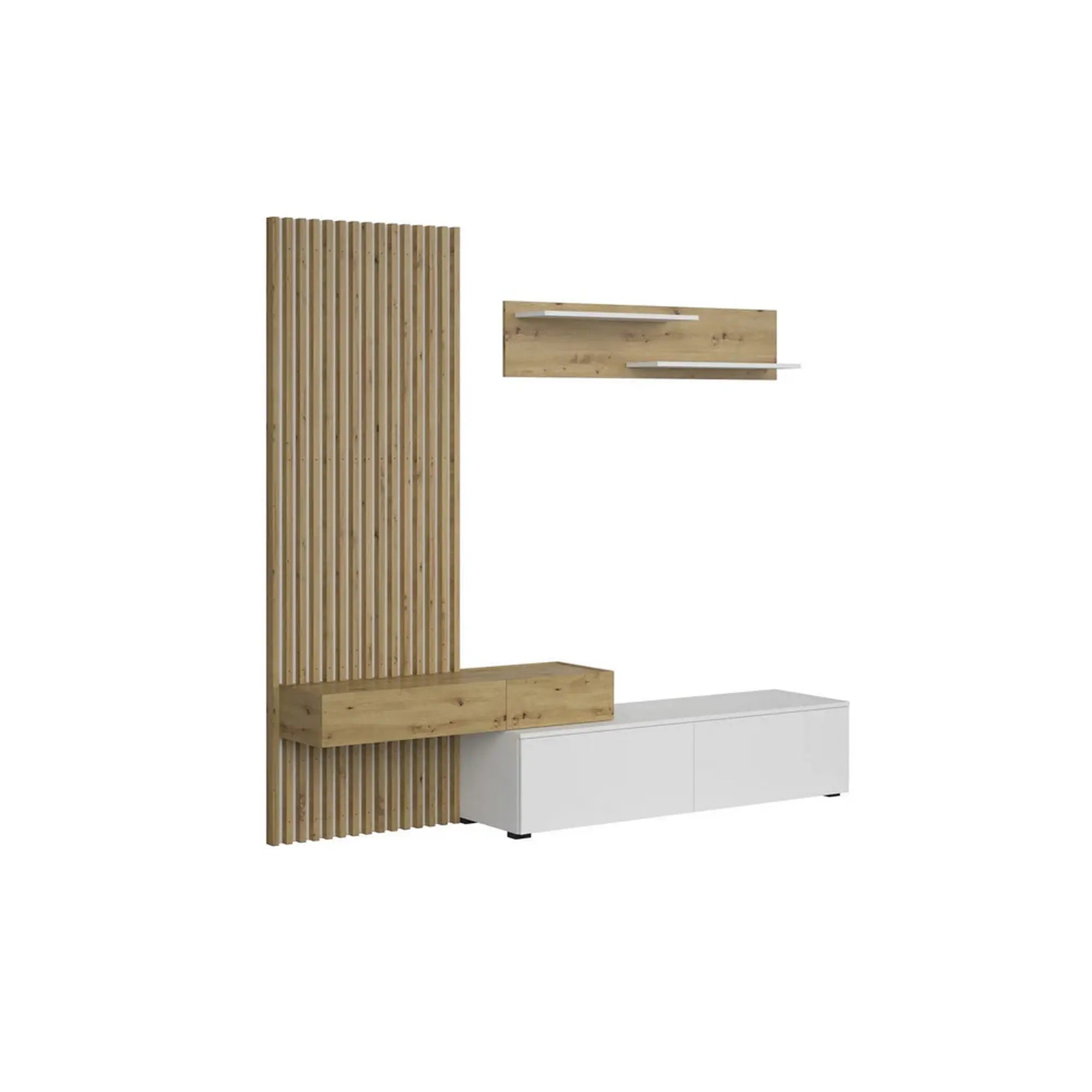 Mobilier living REBECA, stejar artisan/alb, PAL, 210x43x200 cm
