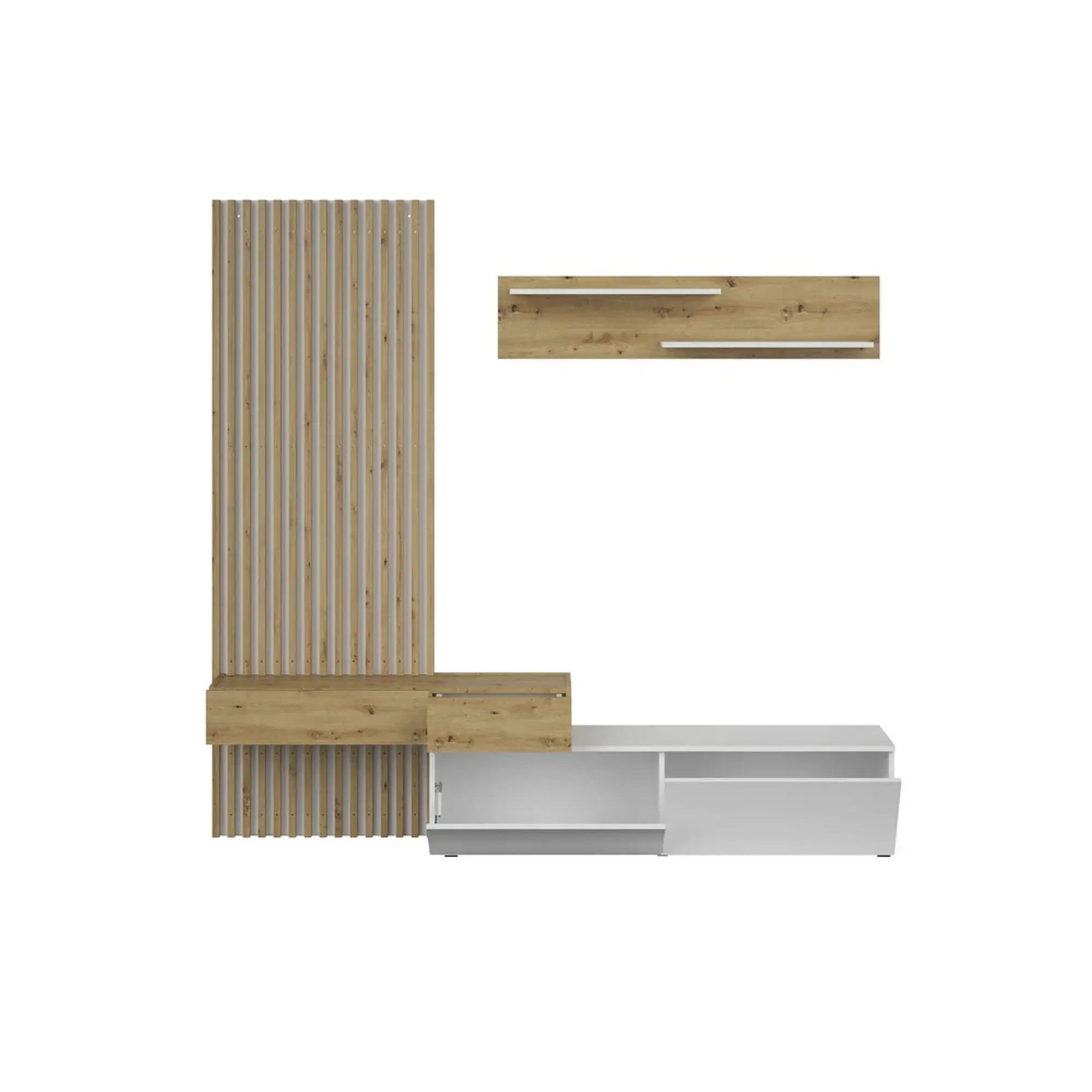 Mobilier living REBECA, stejar artisan/alb, PAL, 210x43x200 cm