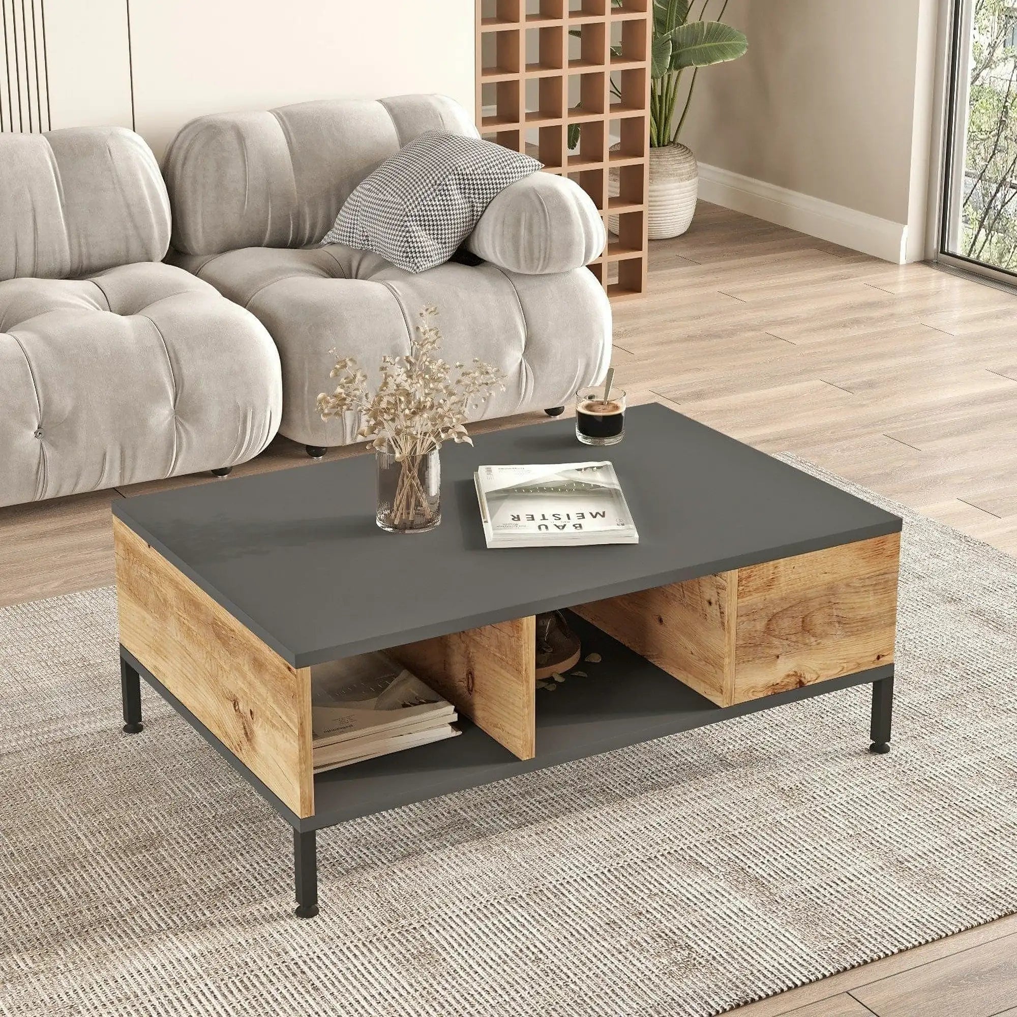 Mobilier living RL5-AA, stejar/gri antracit, PAL melaminat/metal, 2 piese
