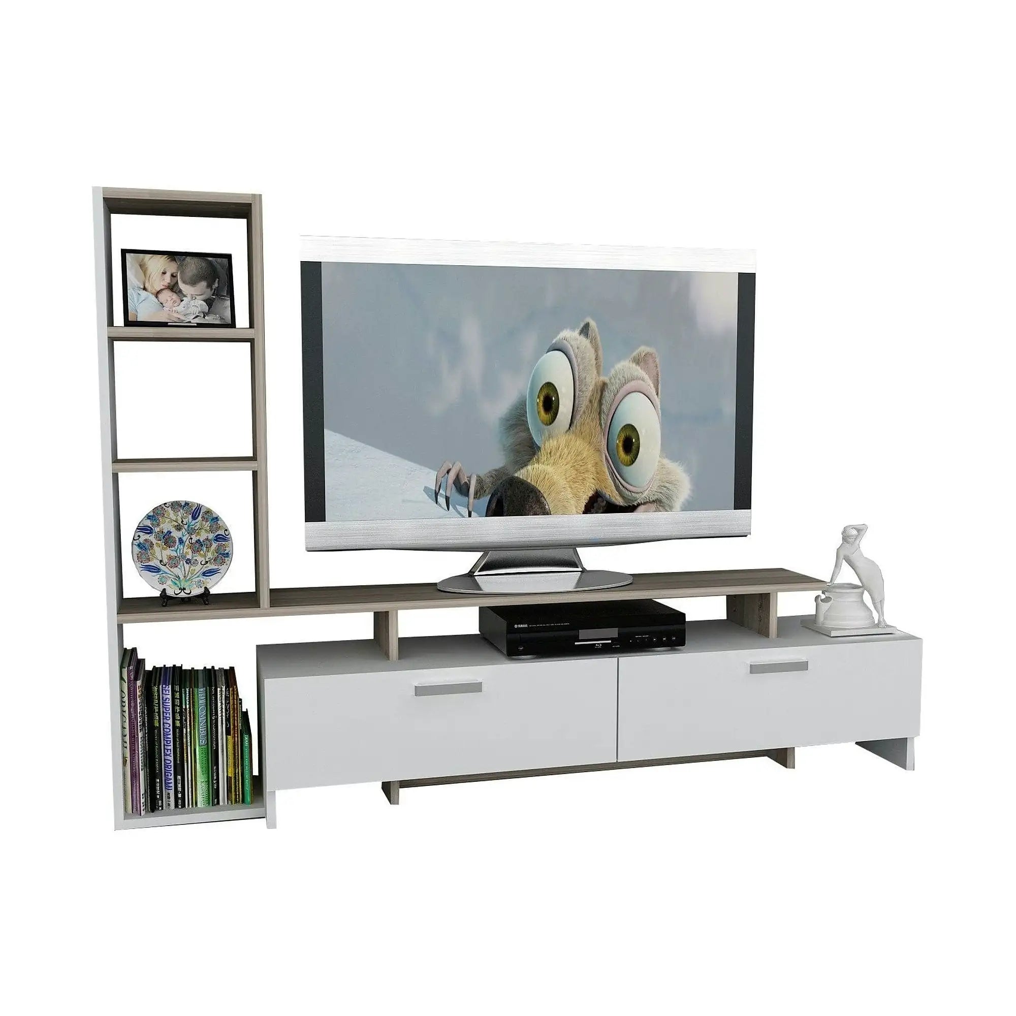 Mobilier living SIMAL, alb/stejar deschis, PAL melaminat, 2 piese
