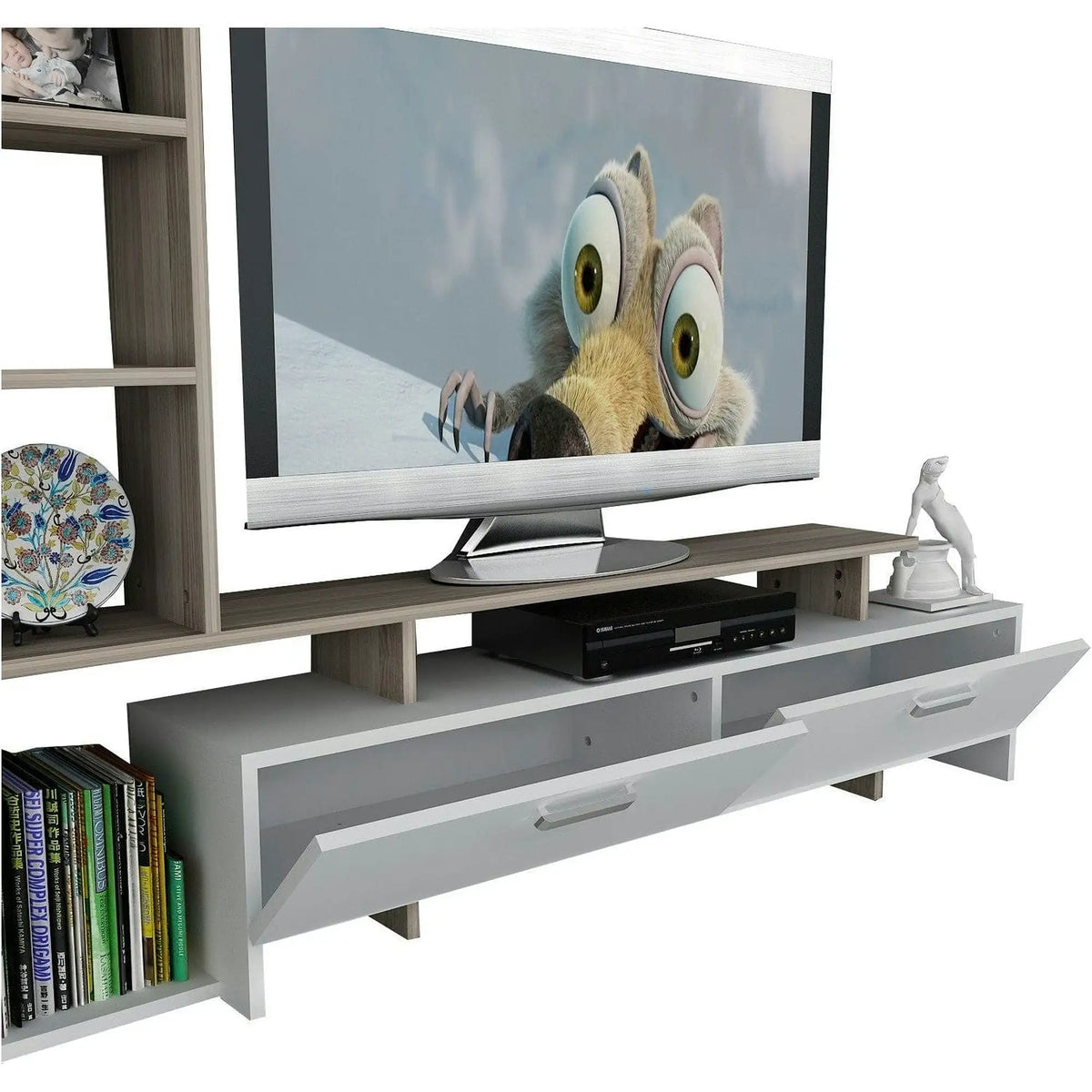 Mobilier living SIMAL, alb/stejar deschis, PAL melaminat, 2 piese