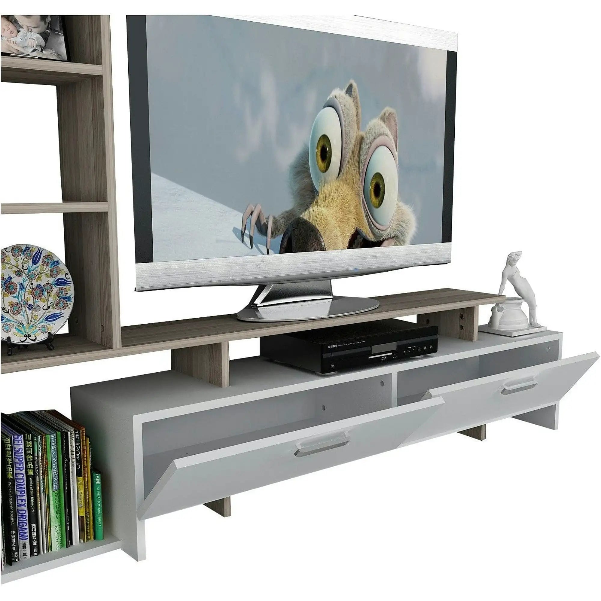 Mobilier living SIMAL, alb/stejar deschis, PAL melaminat, 2 piese