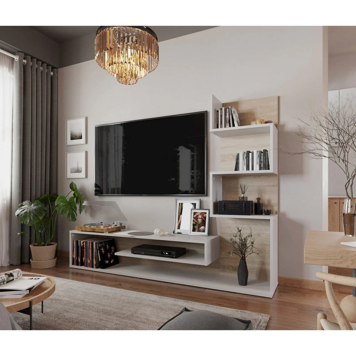 Mobilier living SNAKE, alb/stejar, PAL, 160x29x130 cm