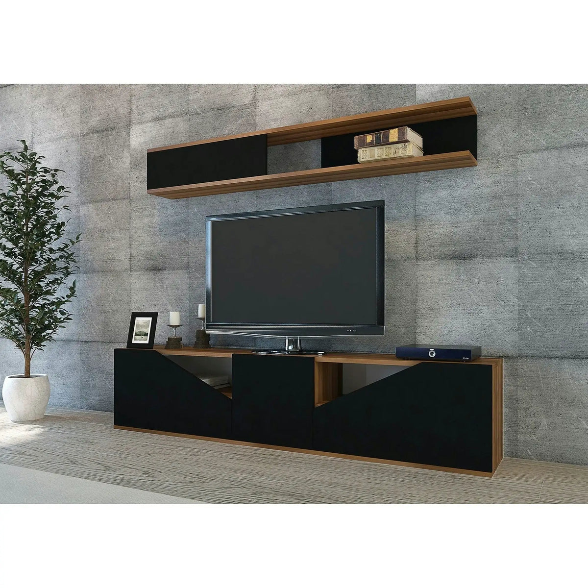 Mobilier living TAC, negru/nuc, PAL melaminat, 2 piese
