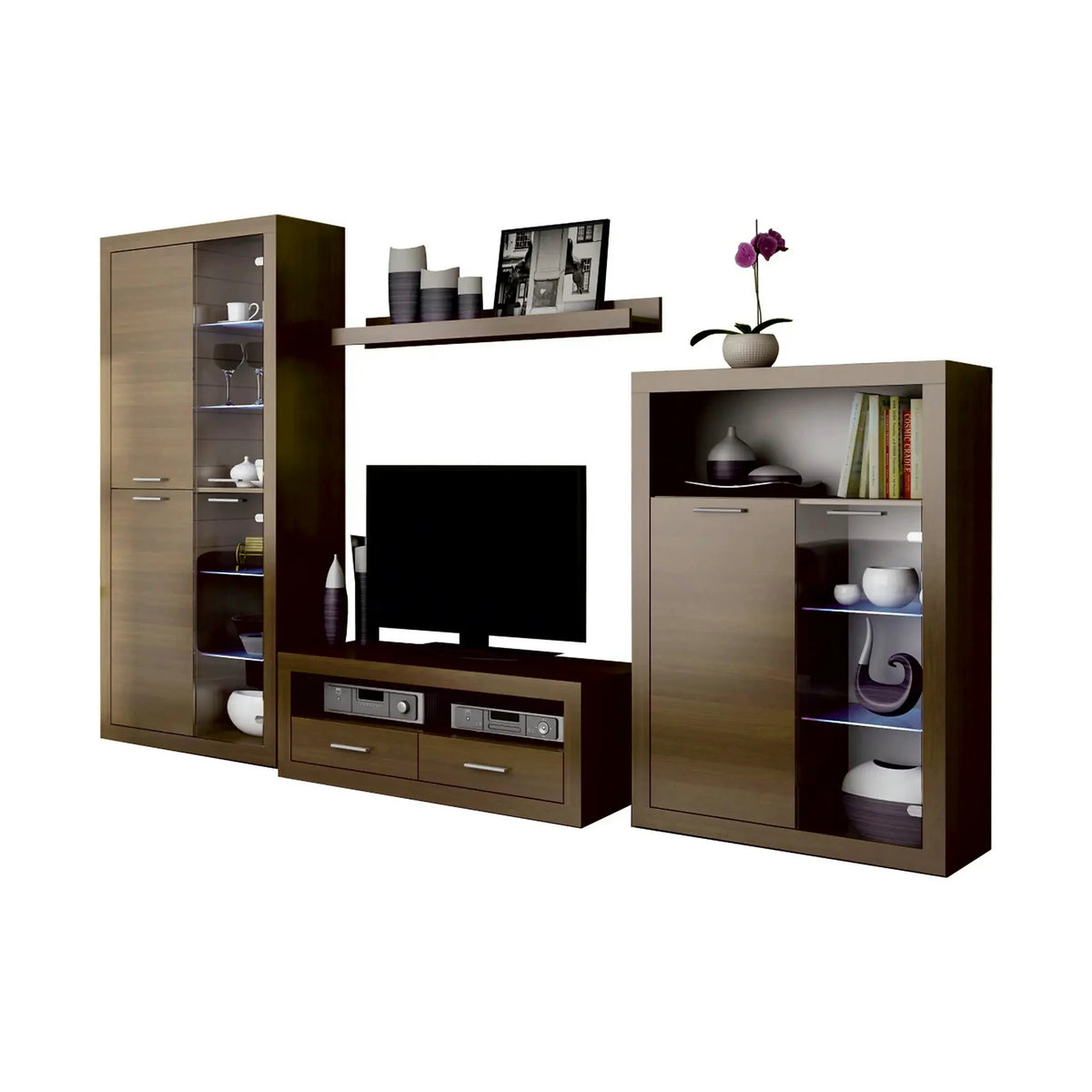 Mobilier living TOGO 2, nuc, PAL melaminat, cu iluminare LED, 4 piese, 304x49x194 cm