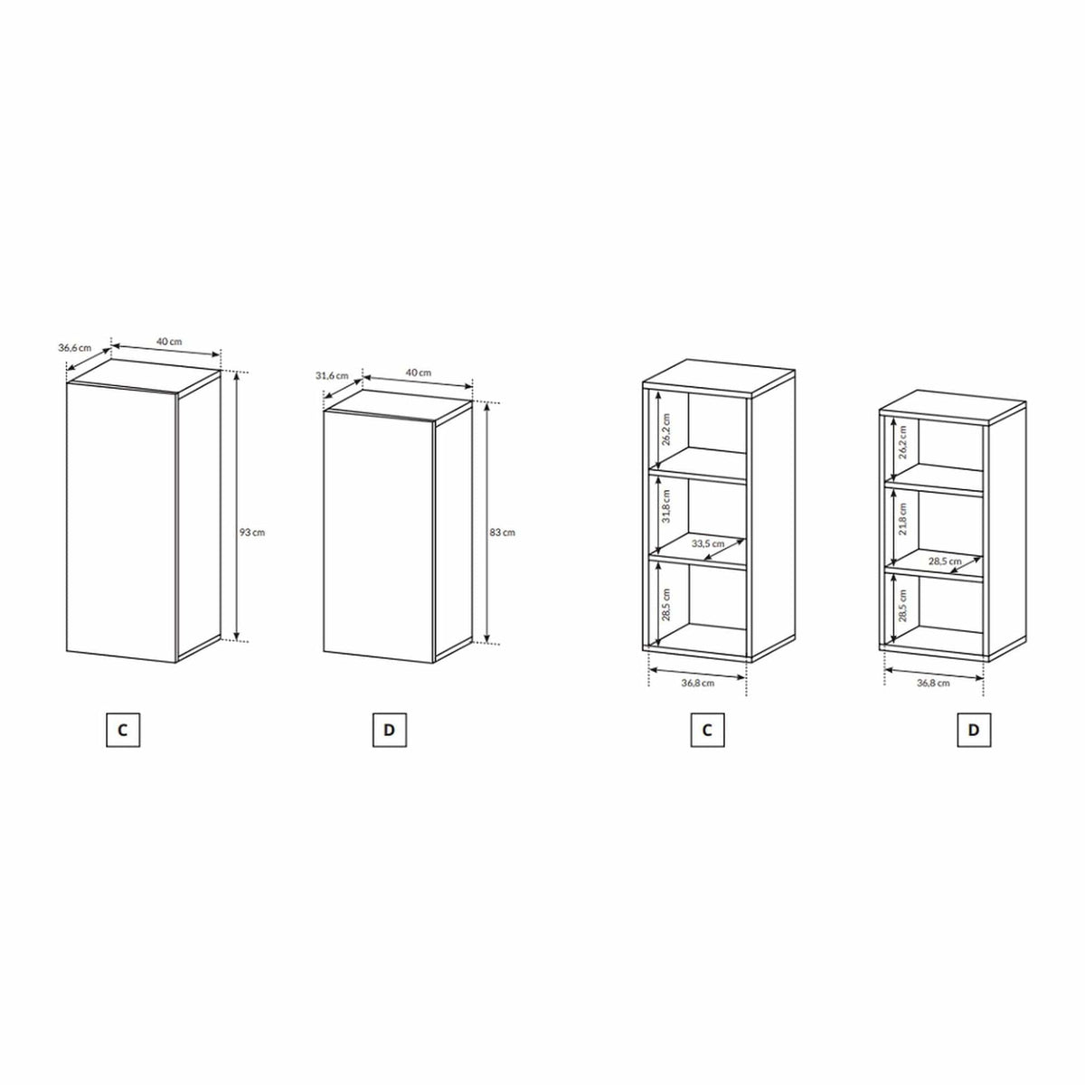 Mobilier living TRIO, alb/stejar auriu, PAL laminat, 4 piese, 220x45x180 cm