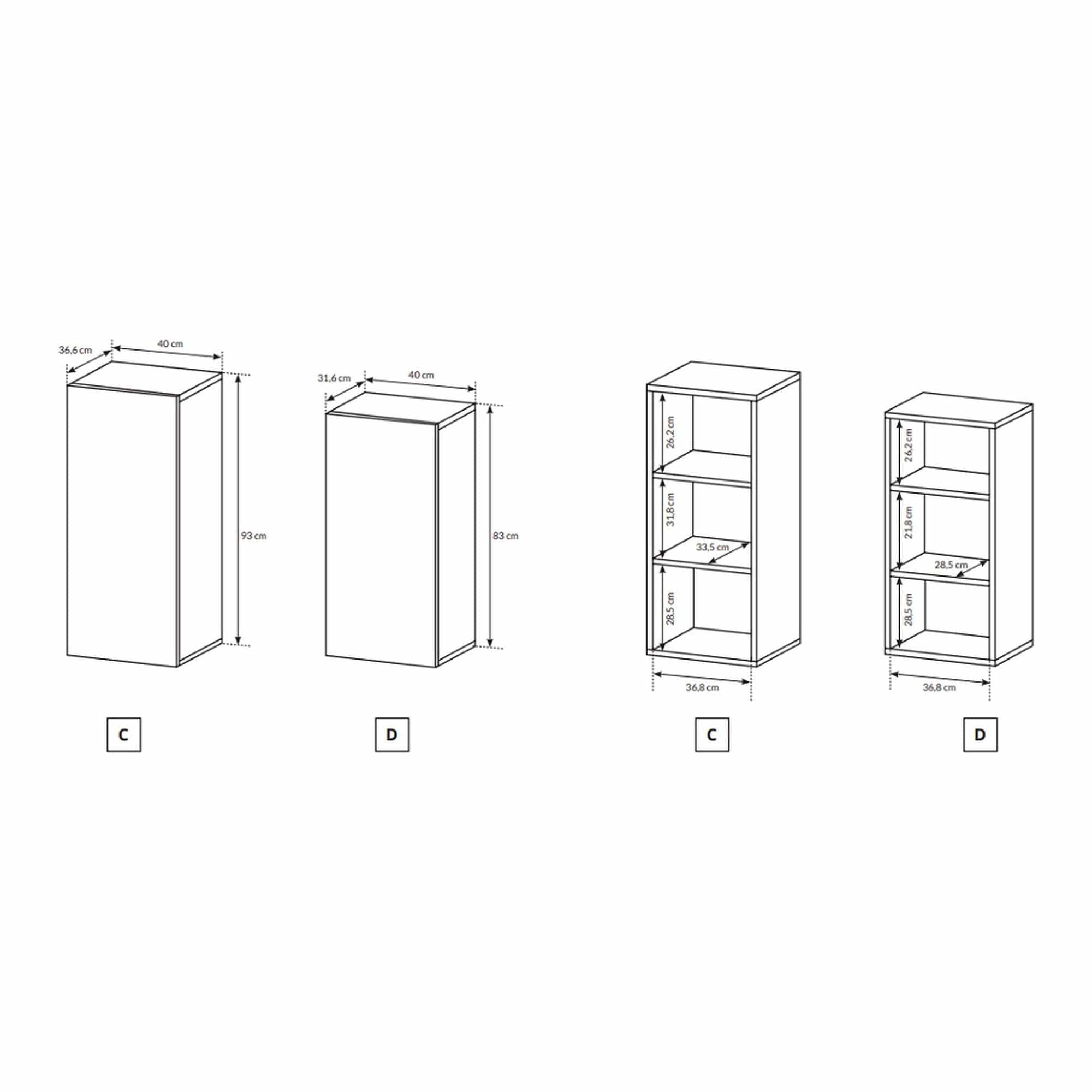 Mobilier living TRIO, alb/stejar auriu, PAL laminat, 4 piese, 220x45x180 cm