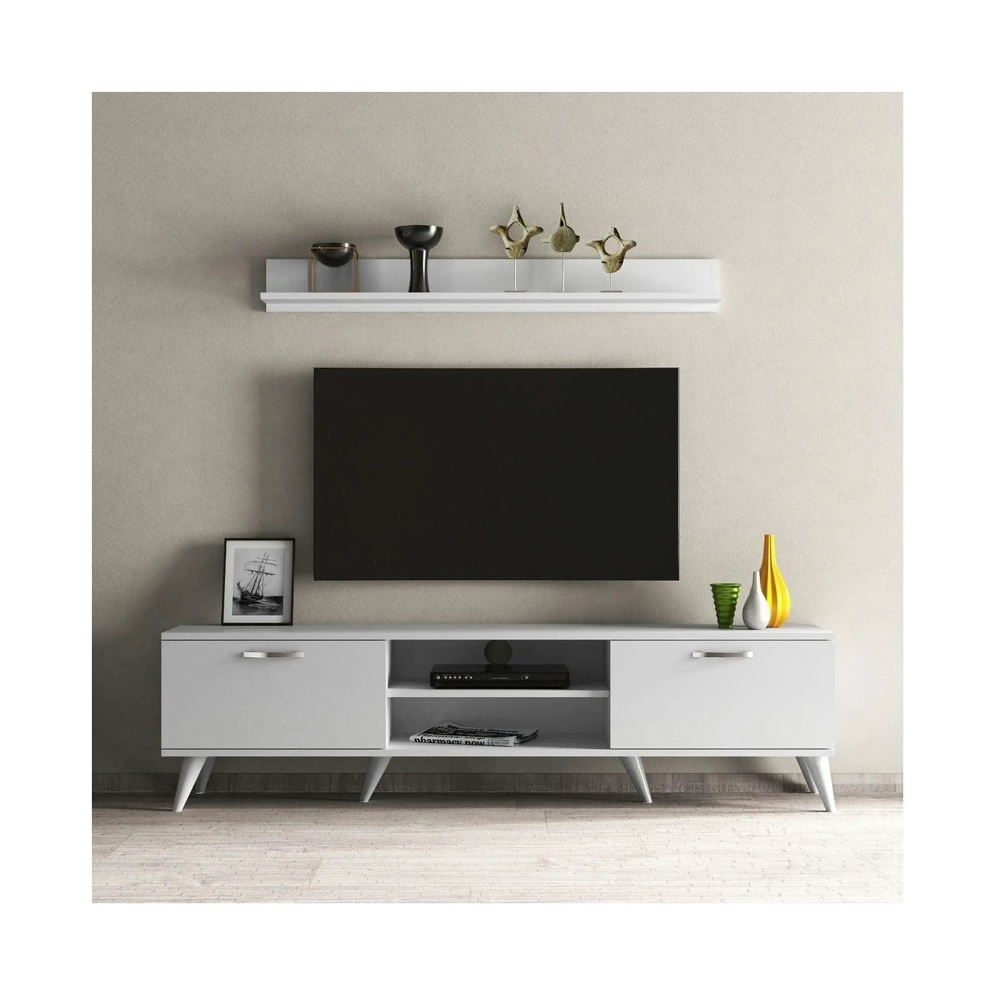 Mobilier living TVU0101, alb, PAL melaminat, 2 polite