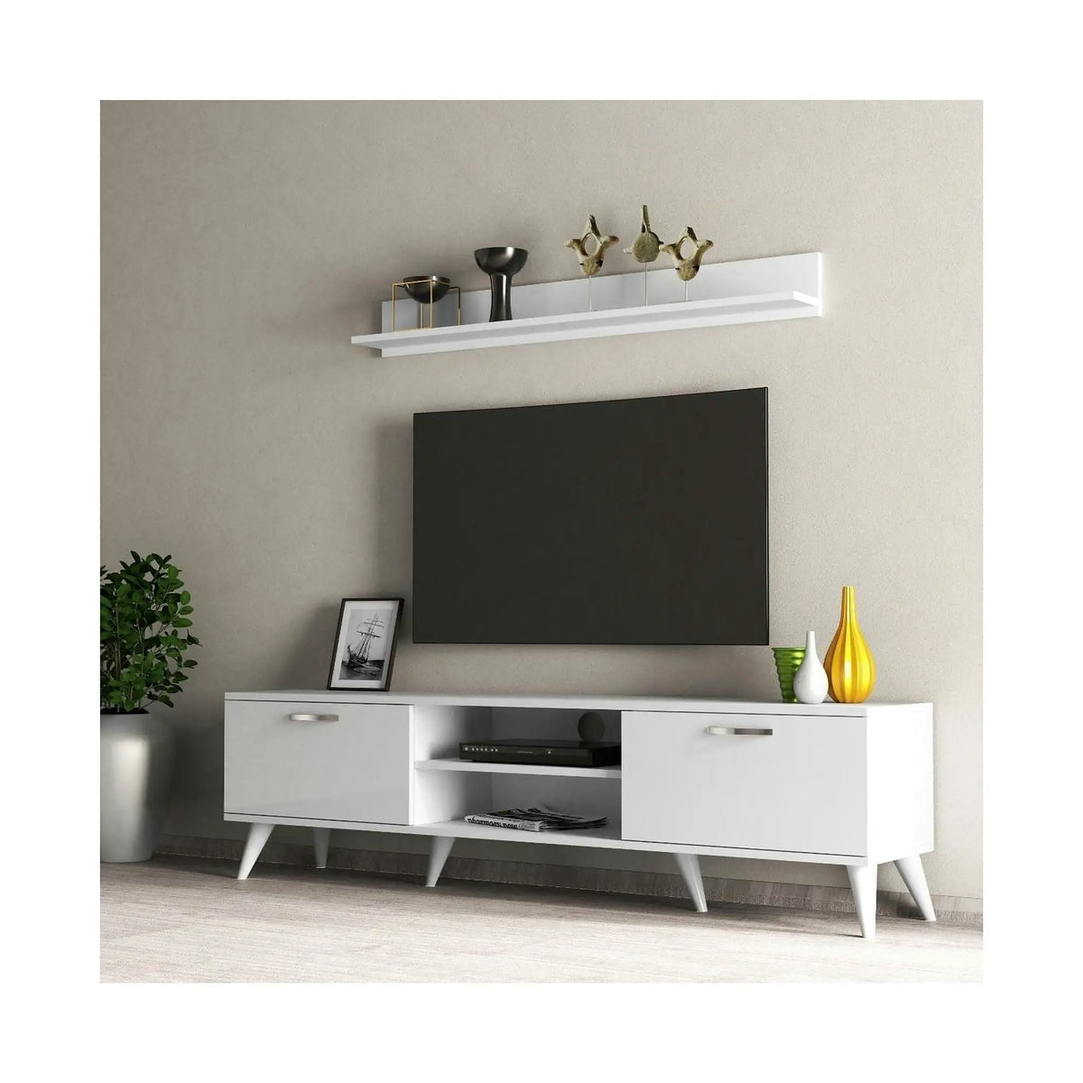 Mobilier living TVU0101, alb, PAL melaminat, 2 polite