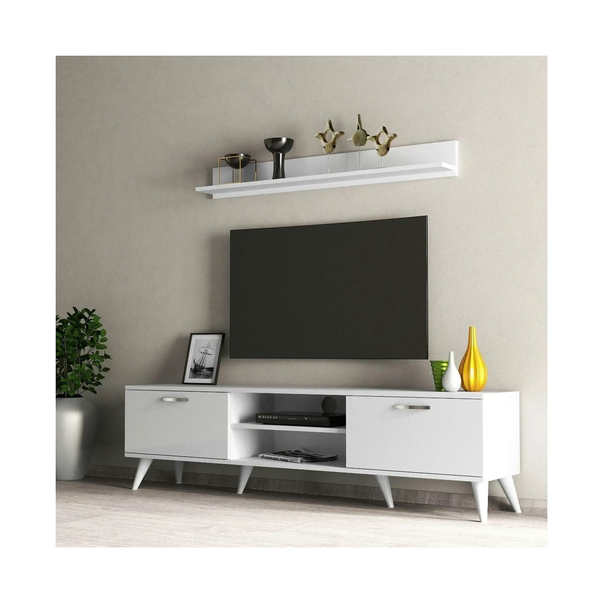 Mobilier living TVU0101, alb, PAL melaminat, 2 polite
