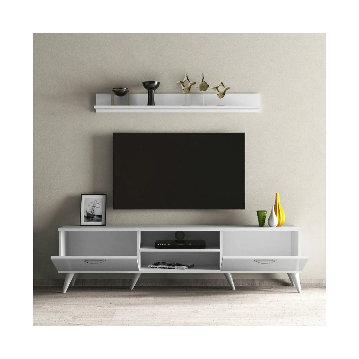 Mobilier living TVU0101, alb, PAL melaminat, 2 polite