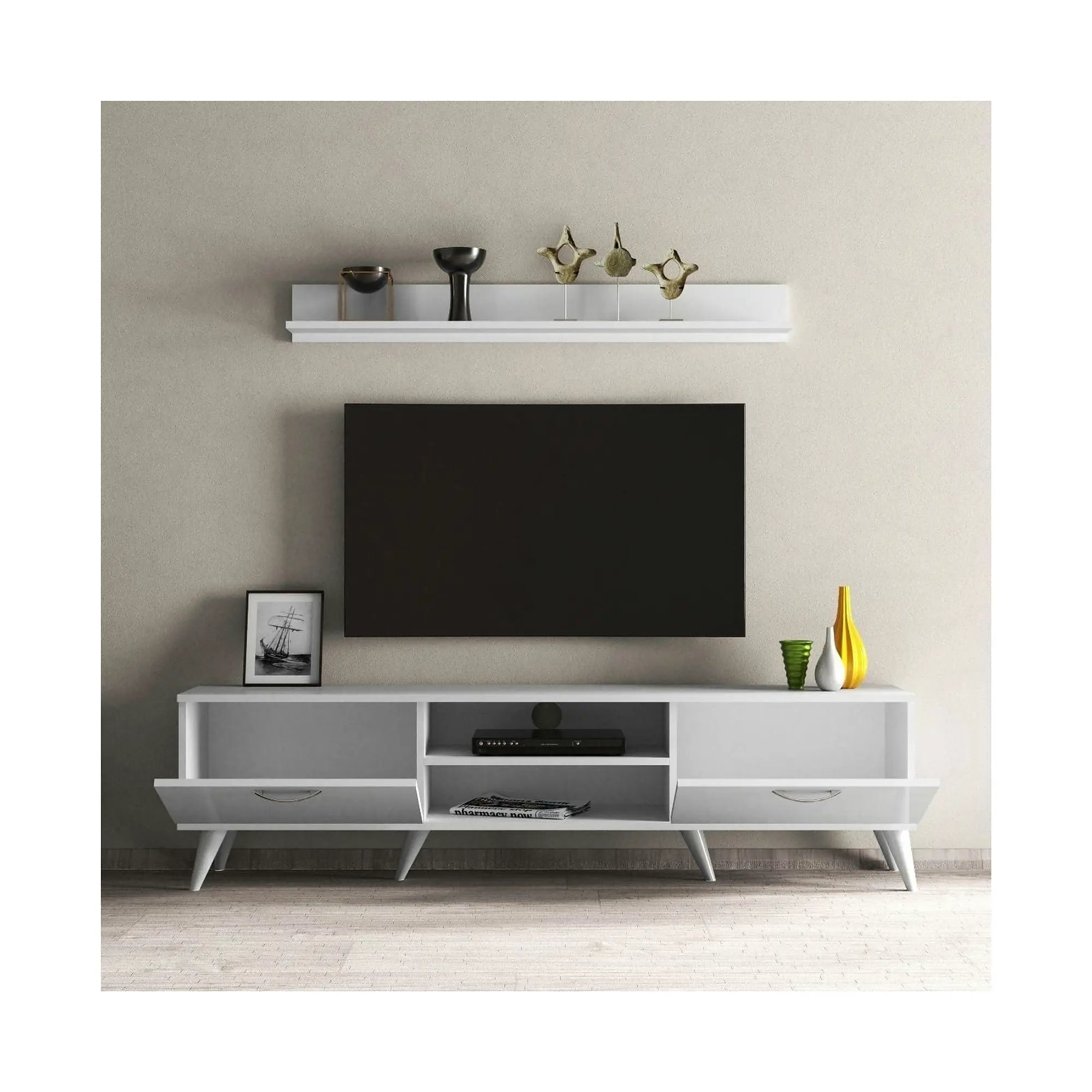 Mobilier living TVU0101, alb, PAL melaminat, 2 polite