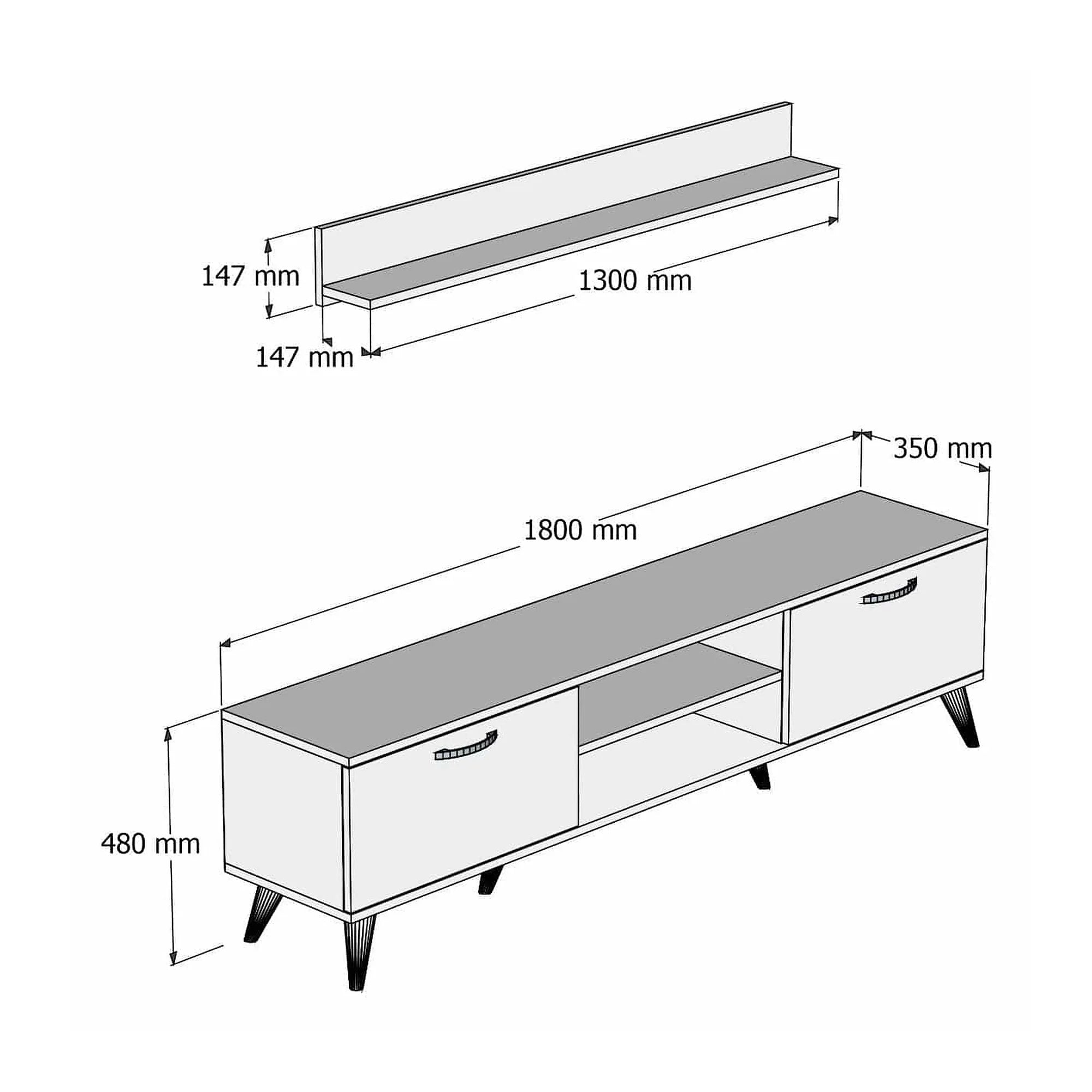Mobilier living TVU0101, alb, PAL melaminat, 2 polite