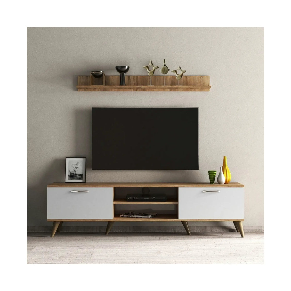 Mobilier living TVU0103, alb/stejar, PAL melaminat, 2 piese
