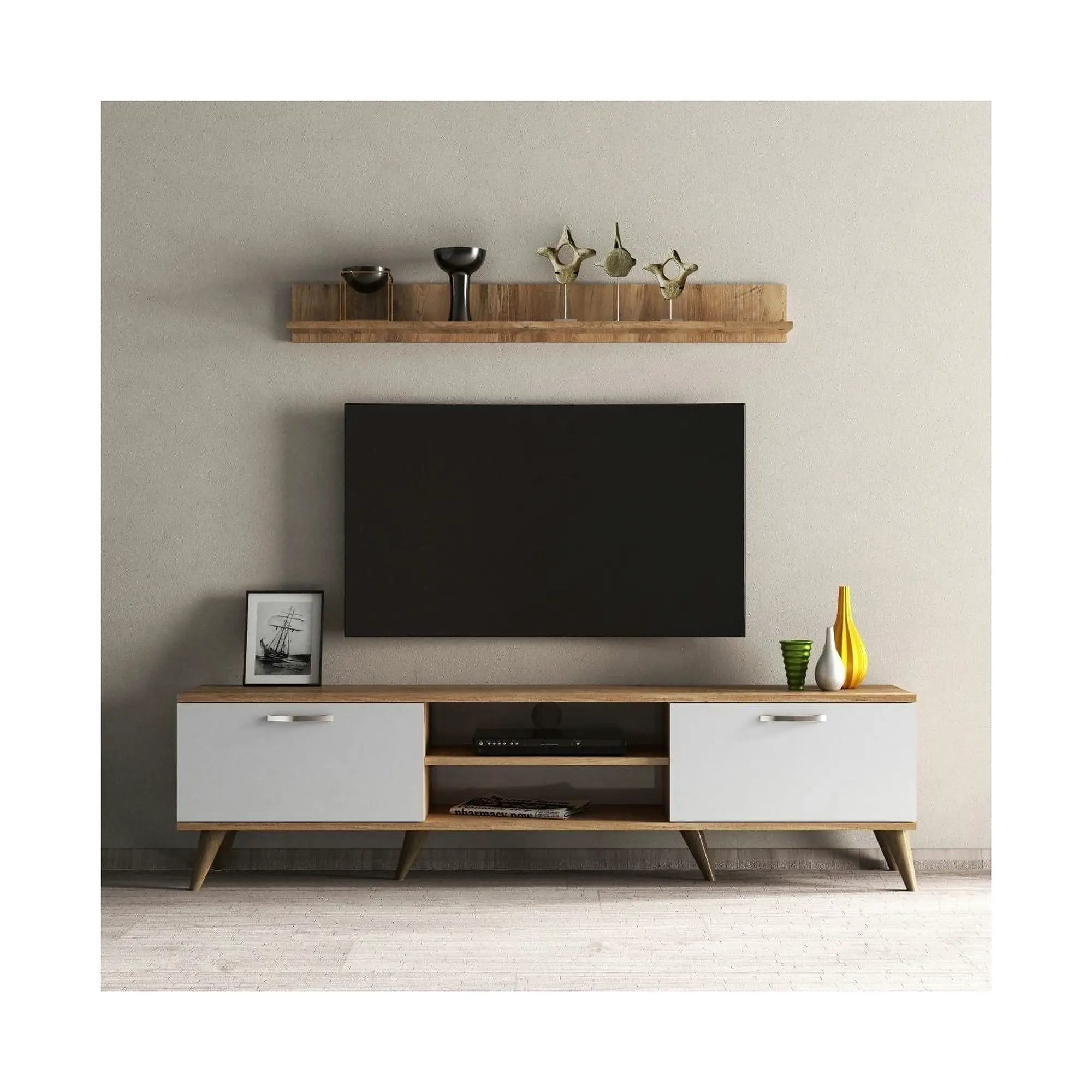 Mobilier living TVU0103, alb/stejar, PAL melaminat, 2 piese