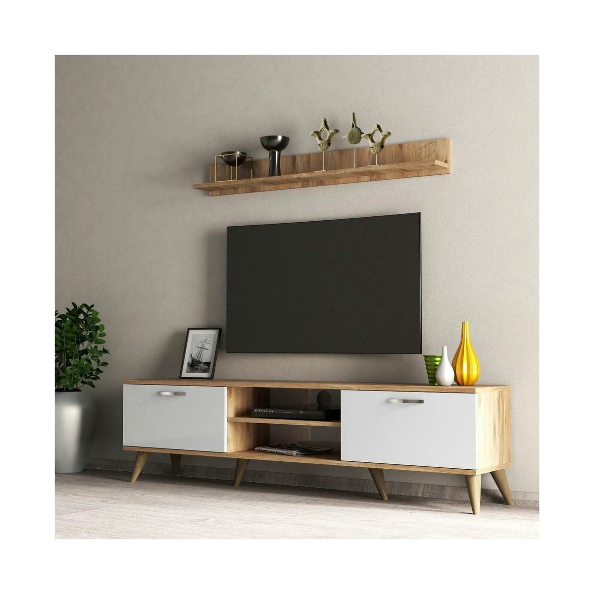 Mobilier living TVU0103, alb/stejar, PAL melaminat, 2 piese