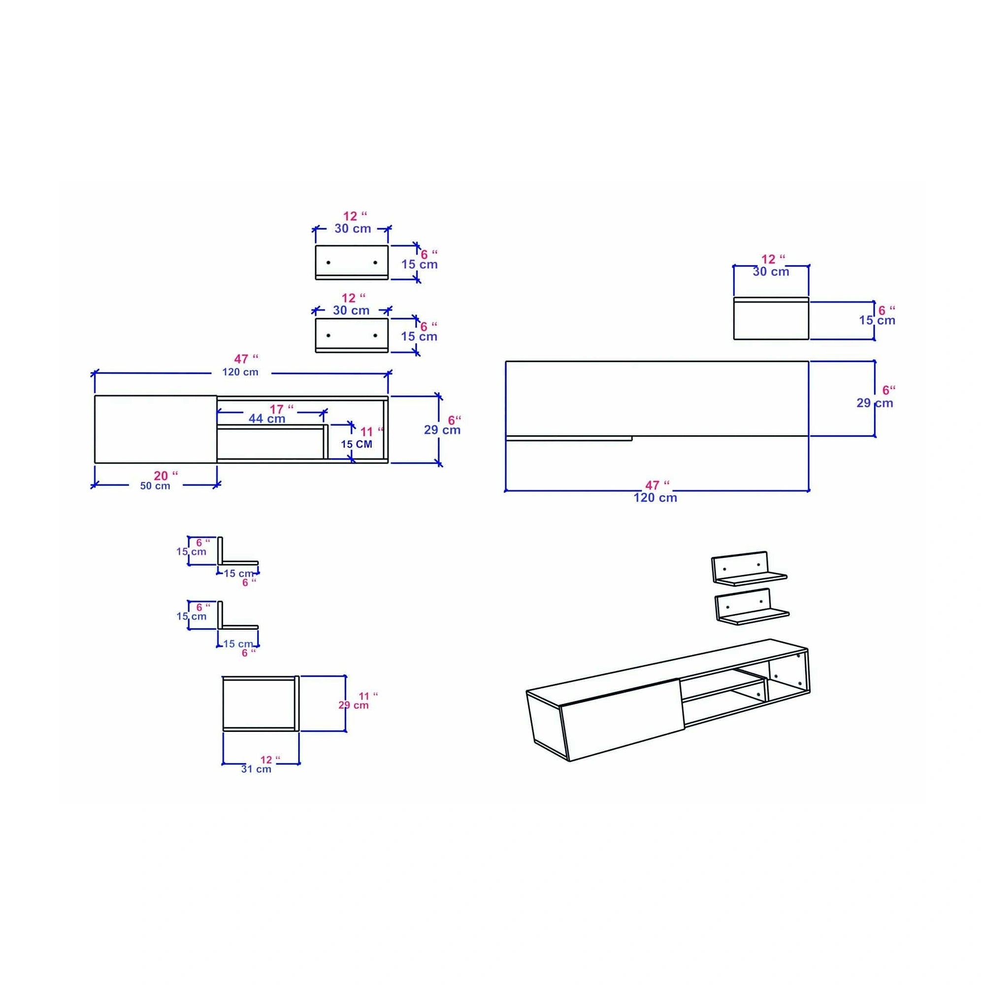 Mobilier living ZEPLIN, alb, PAL melaminat, 3 piese