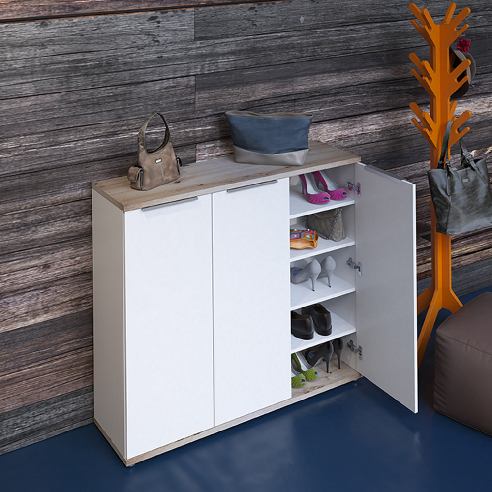 Pantofar MODINI TYP 2, stejar artisan/alb, DTD laminat/metal, 120x35x105 cm