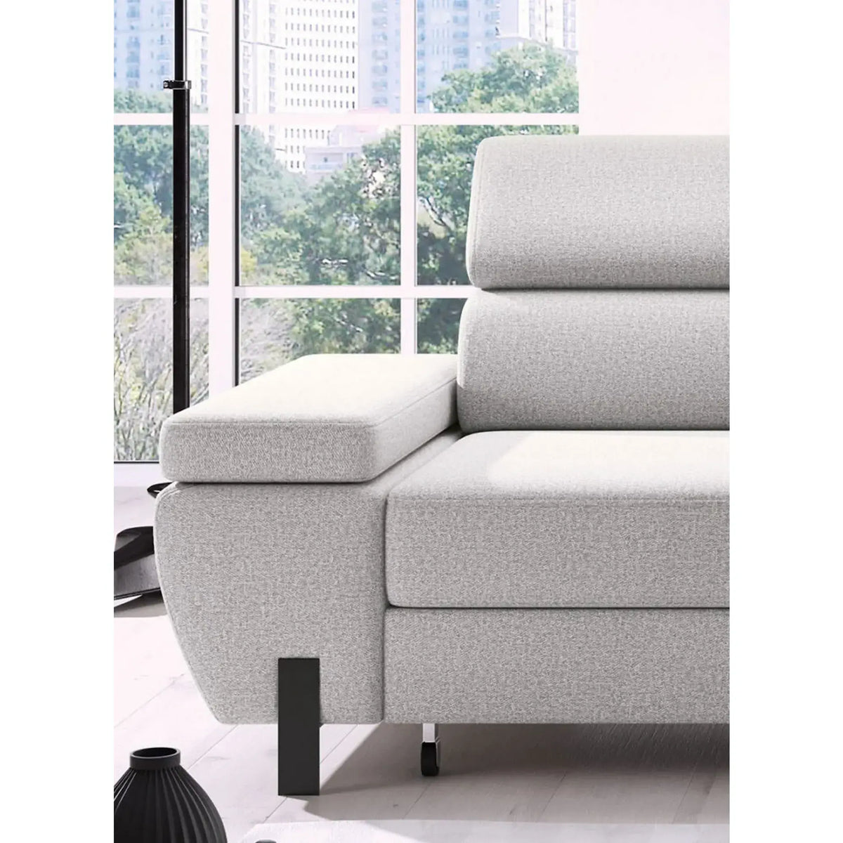 Coltar extensibil MOLINA MINI, sezlong dreapta, stofa catifelata gri - Salvador 13, cu lada depozitare, 277x189x90 cm