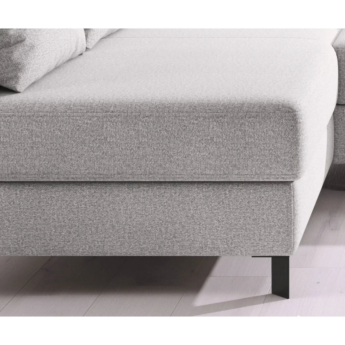 Coltar extensibil MOLINA MINI, sezlong stanga, stofa catifelata bej - Palladium 02, Gama Premium, cu lada depozitare, 277x189x90 cm