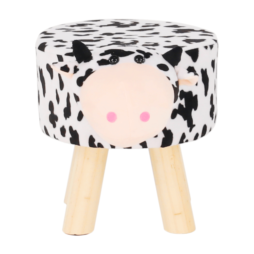 Taburet MOLLY, alb/negru, material textil/lemn, 47x28x31 cm
