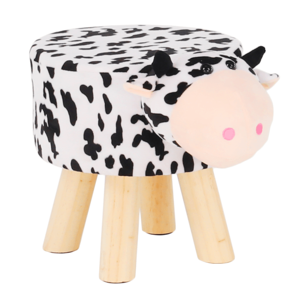 Taburet MOLLY, alb/negru, material textil/lemn, 47x28x31 cm