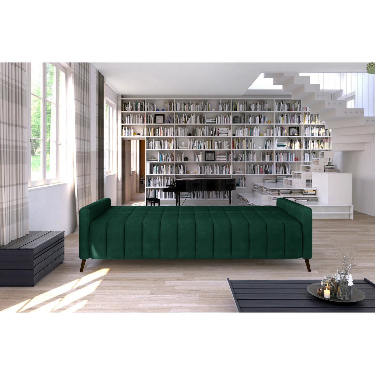 Canapea extensibila Molly, stofa catifelata maro - Monolith 15, cu lada depozitare, 226x101x91 cm