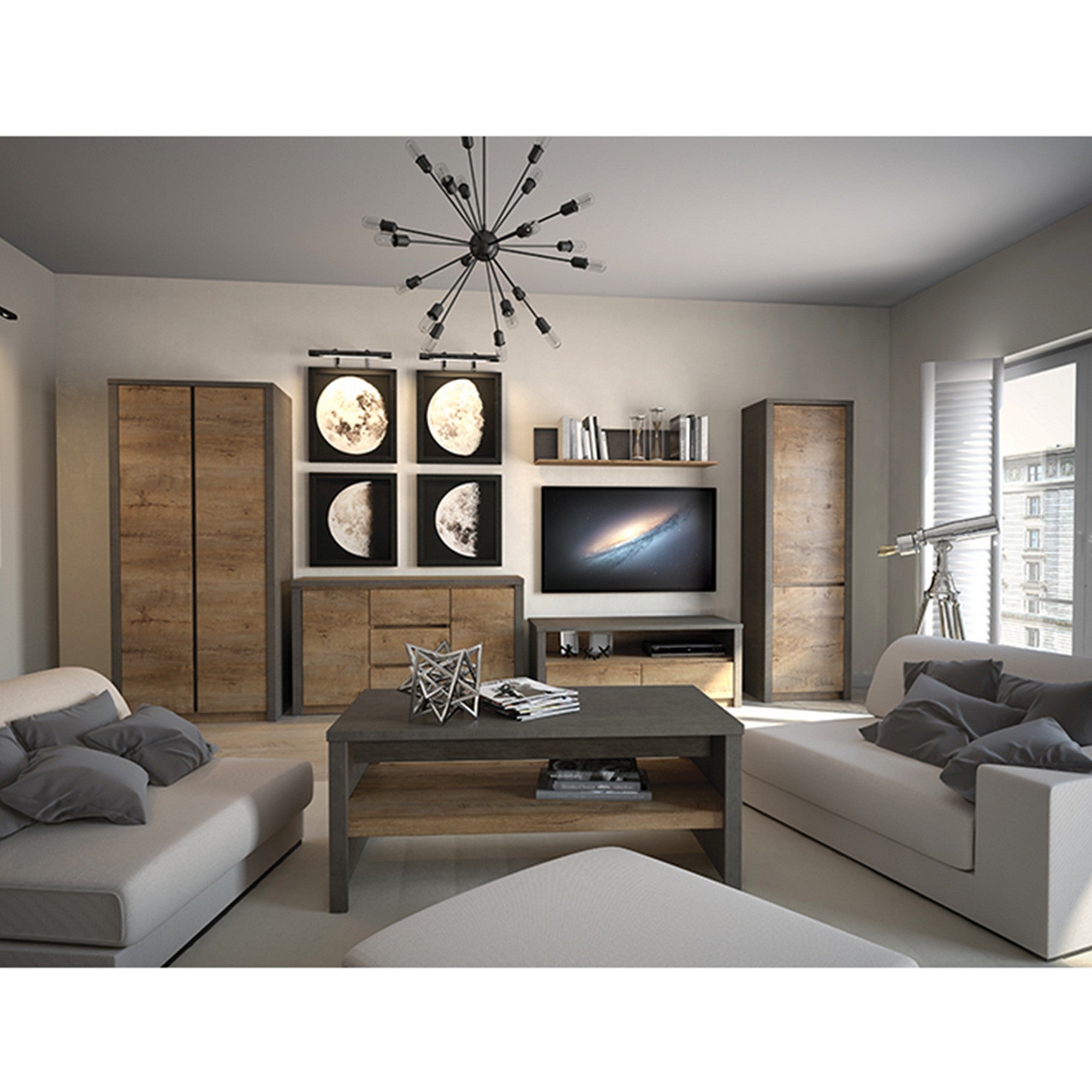 Dulap MONTANA S2D, stejar lefkas inchis/gri, PAL melaminat/canturi ABS, cu 2 usi, 90x53x197 cm