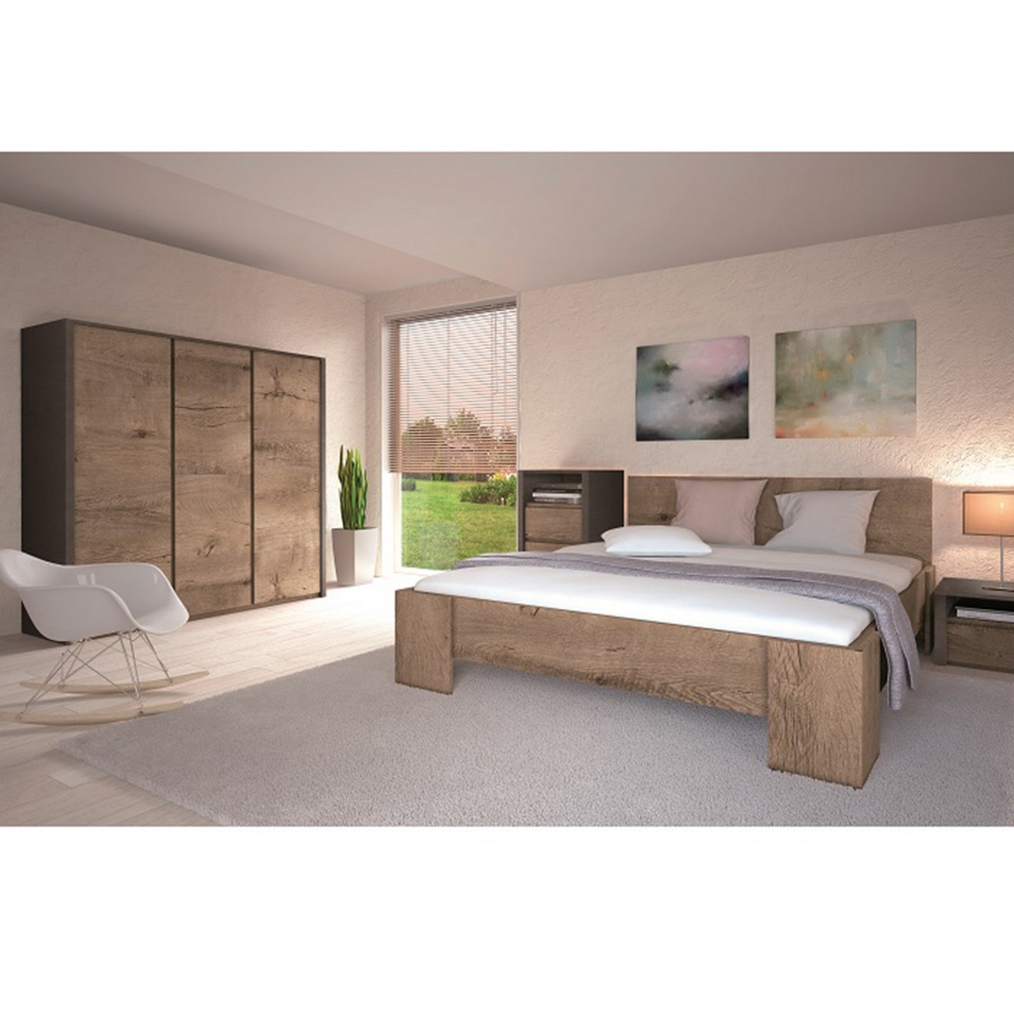 Dulap MONTANA S2D, stejar lefkas inchis/gri, PAL melaminat/canturi ABS, cu 2 usi, 90x53x197 cm