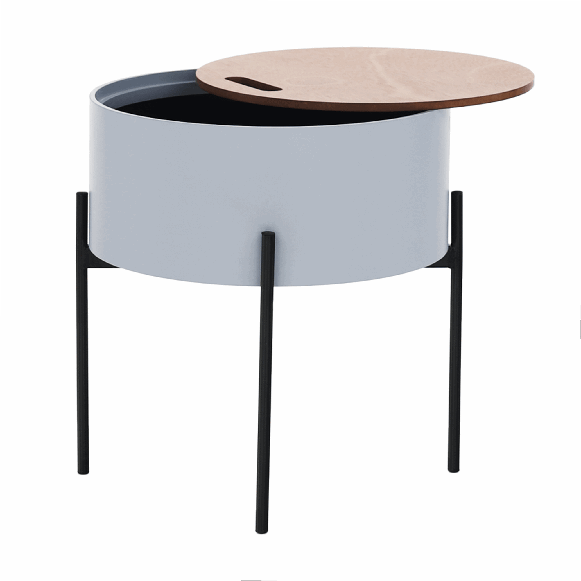 Masuta MOSAI, gri/stejar/negru, MDF/metal, cu spatiu depozitare, 38x38x39 cm