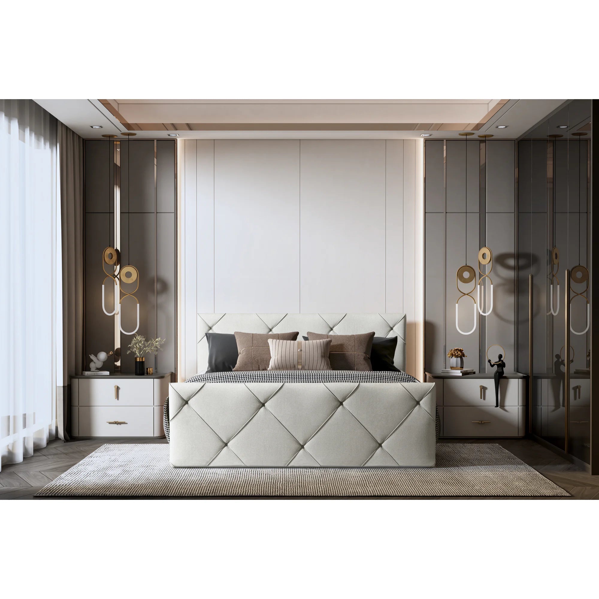 Pat boxspring MOSSA 160x200, personalizabil materiale Gama Premium, cu saltele, topper si lada pentru depozitare