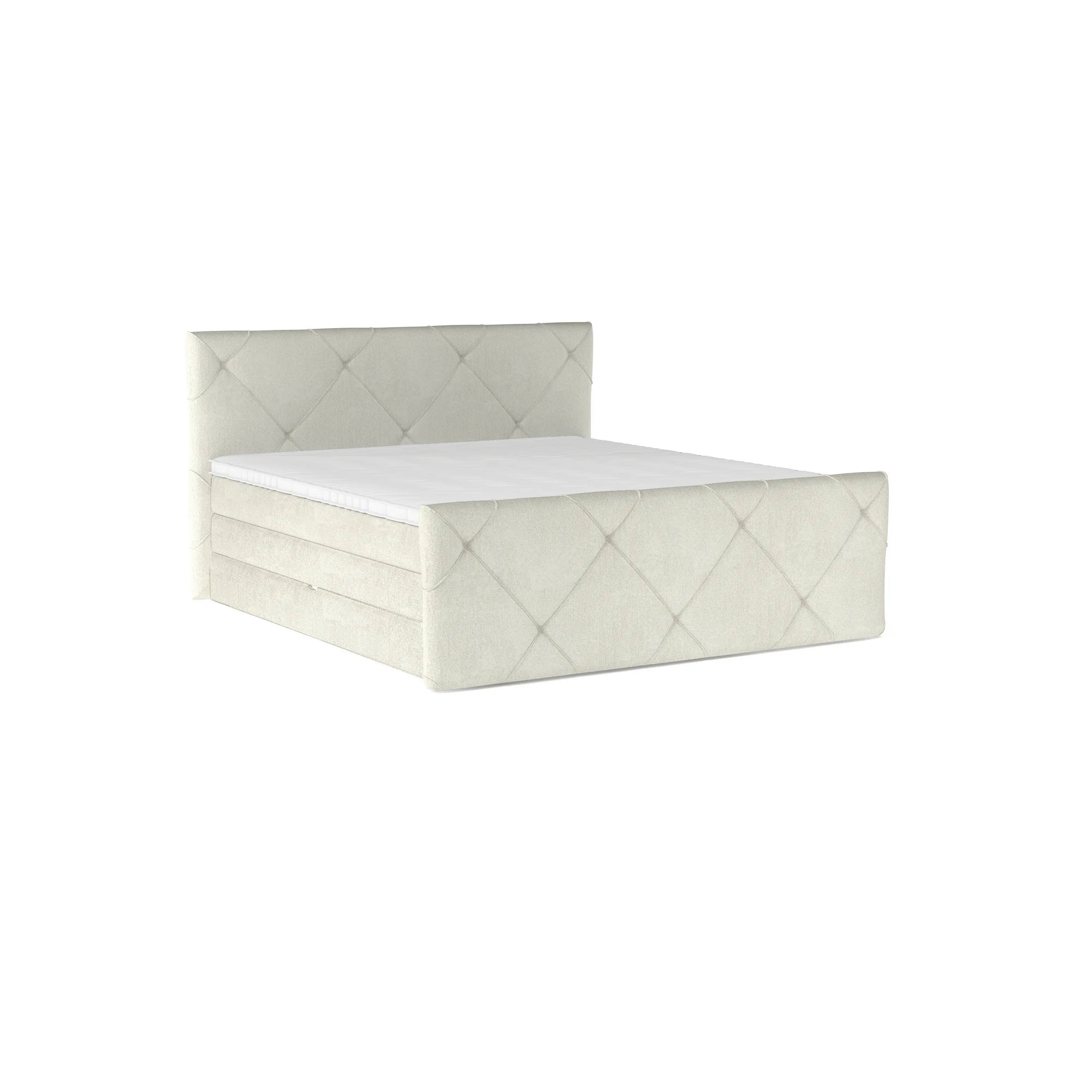 Pat boxspring MOSSA 160x200, personalizabil materiale Gama Premium, cu saltele, topper si lada pentru depozitare