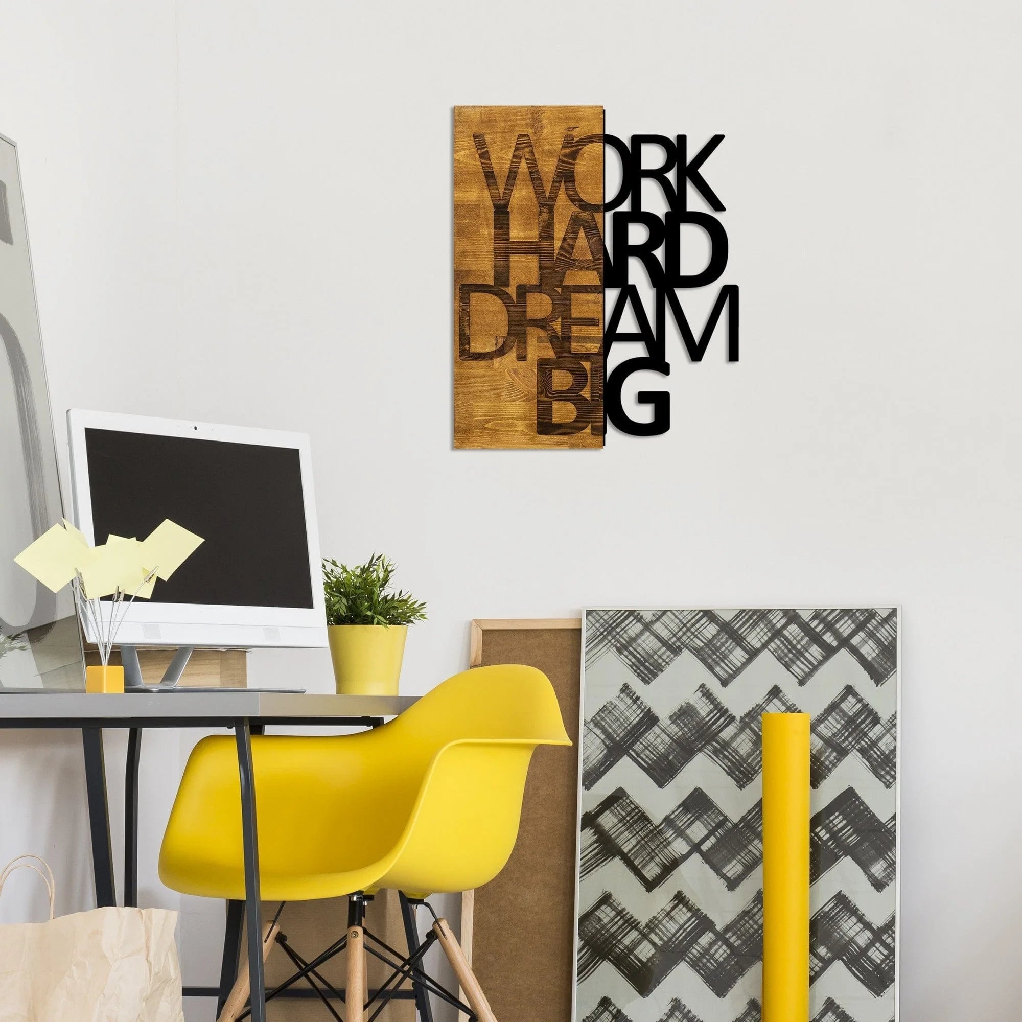 Decoratiune perete 899SKL1333, stejar/negru, metal/lemn, 48x58 cm