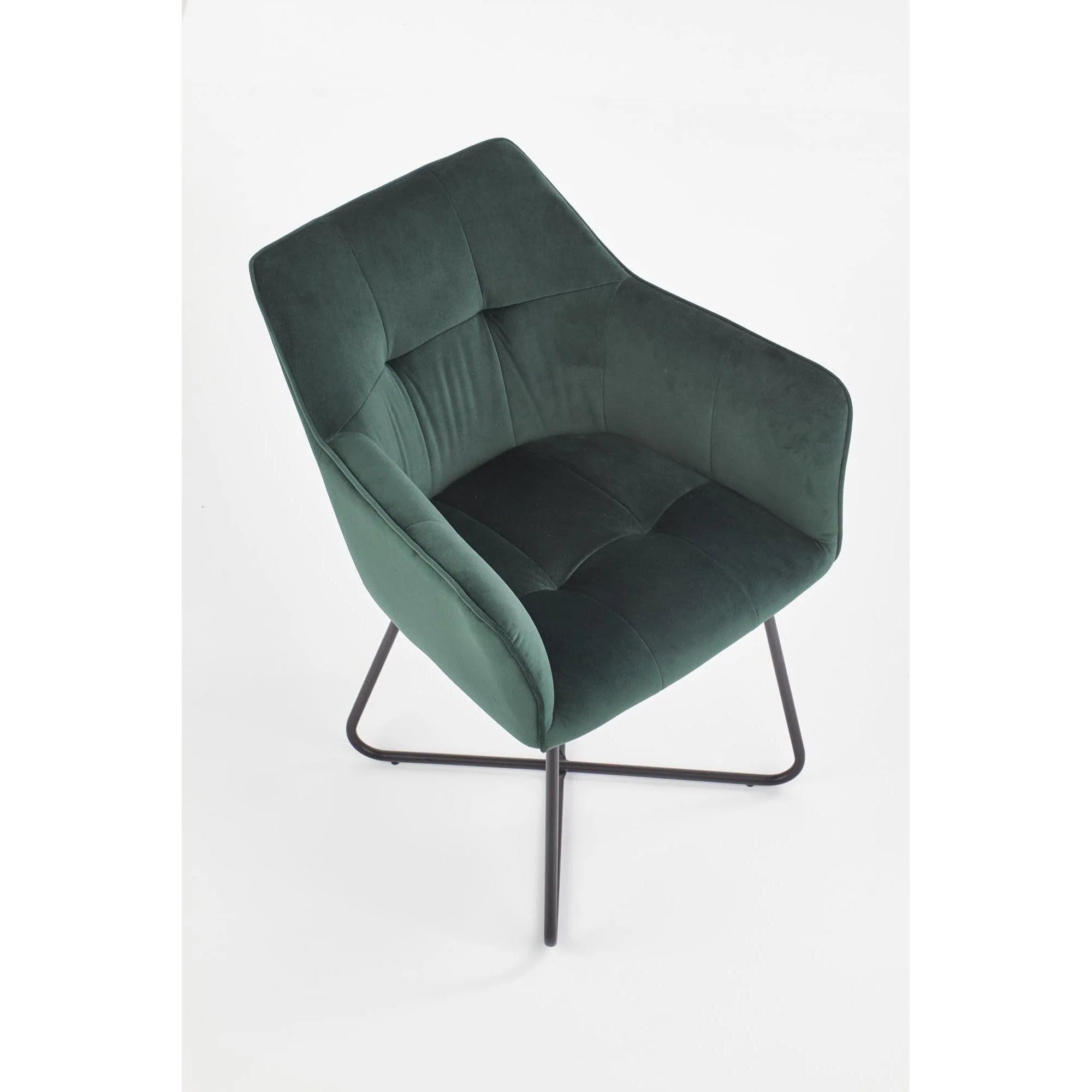 Scaun tapitat K377, verde inchis/negru, stofa catifelata/metal, 60x62x81 cm