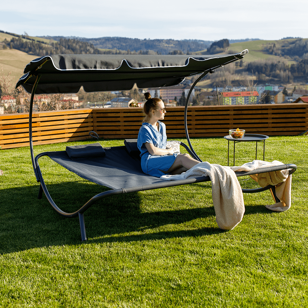 Sezlong gradina MULTINA, gri, poliester/otel, 180x204x147 cm