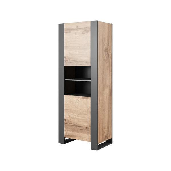 Vitrina WOOD, stejar/gri antracit, PAL laminat, 65x40x171 cm