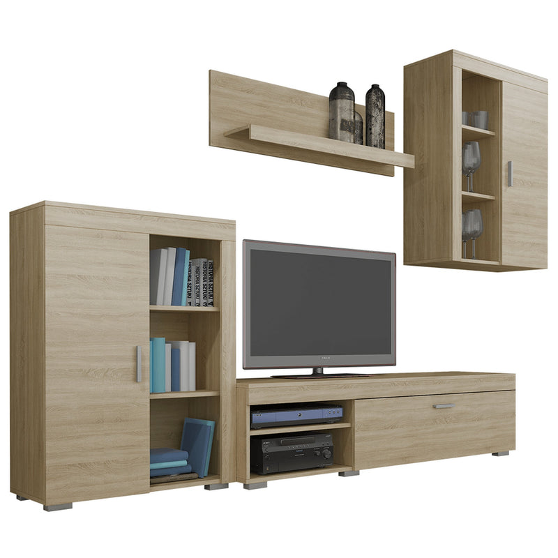 Mobilier living MYSTIE, stejar sonoma, DTD laminat, 4 piese, 220x40x180 cm