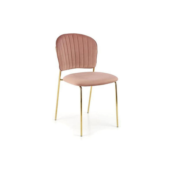 Scaun tapitat K499, roz/auriu, stofa catifelata, 47x56x85 cm