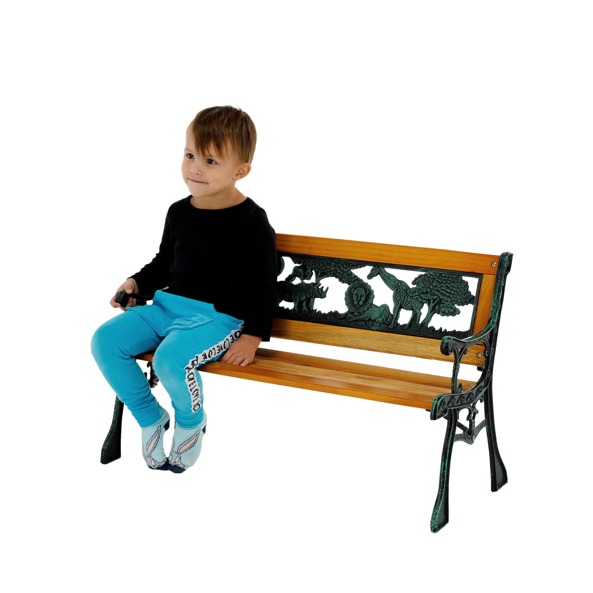 Banca pentru copii NADAZA, negru/stejar, lemn/metal, 82x40x48 cm