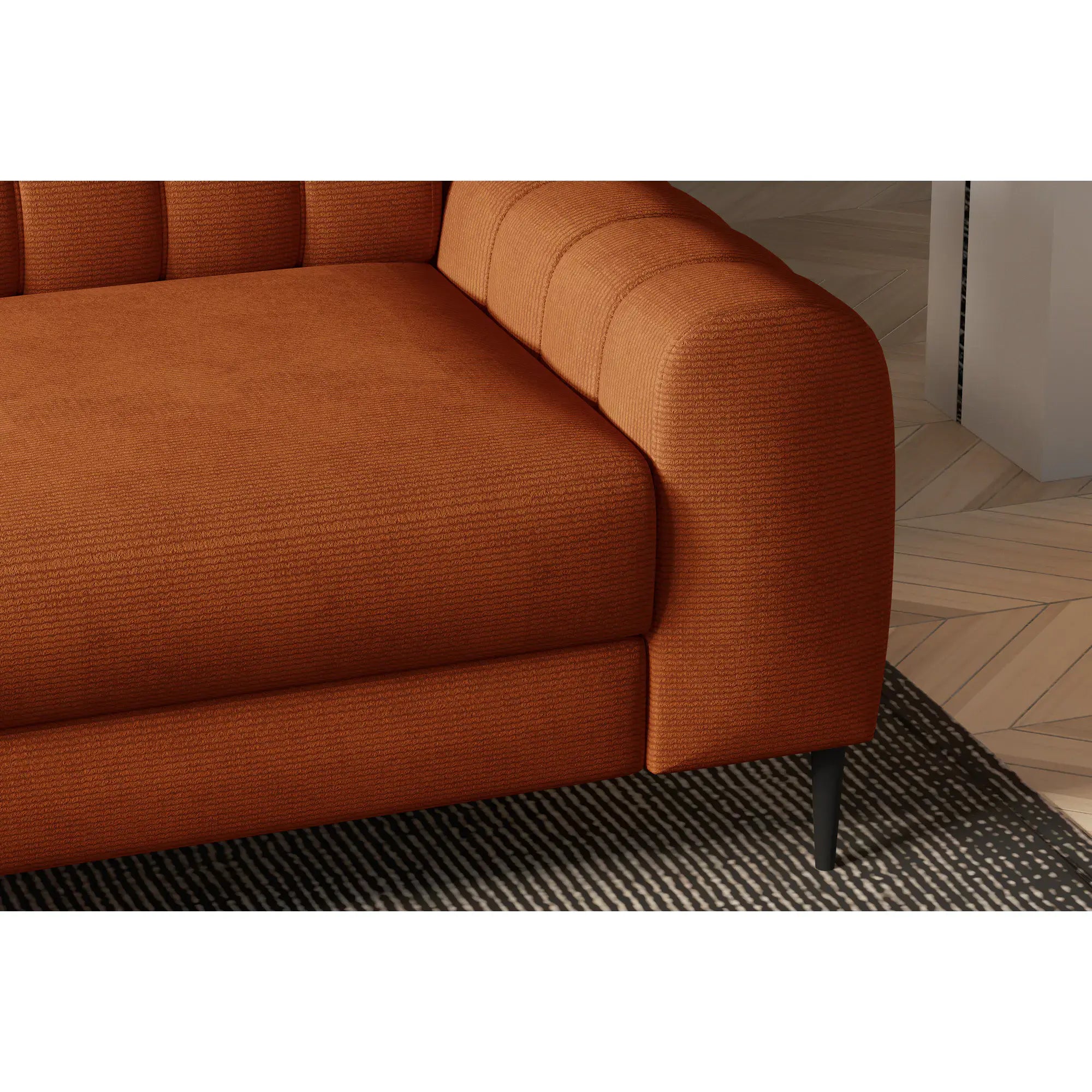 Coltar extensibil NAVAS L, sezlong stanga, stofa catifelata bej - Riviera 16, Gama Premium, cu lada depozitare si tetiere reglabile, 246x175x86 cm