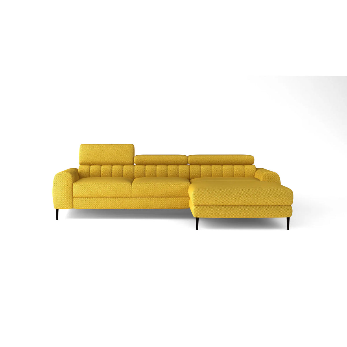 Coltar extensibil NAVAS MINI, personalizabil materiale Gama Premium, cu lada depozitare si tetiere reglabile, 240x165x86 cm